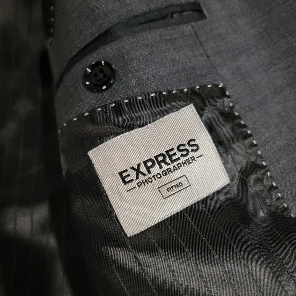 Express Photographer Sport Coat Men 42L Gray Fitted Wool Stretch Jacket Blazer